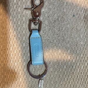 Coach New Light Blue Leather Keychain with Silver Accents